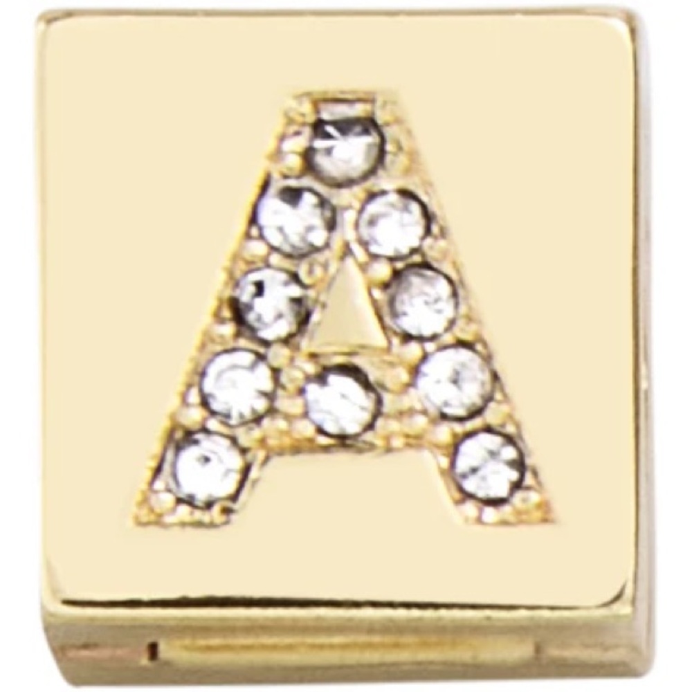BaubleBar Gold Initial Charm with Crystals Square Hinge Letter Bead - A